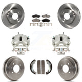 Front Rear Brake Caliper Rotors Drums Ceramic Pads Kit (8Pc) For Hyundai Elantra