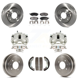 Front Rear Brake Caliper Rotors Drums Ceramic Pads Kit (8Pc) For Hyundai Elantra