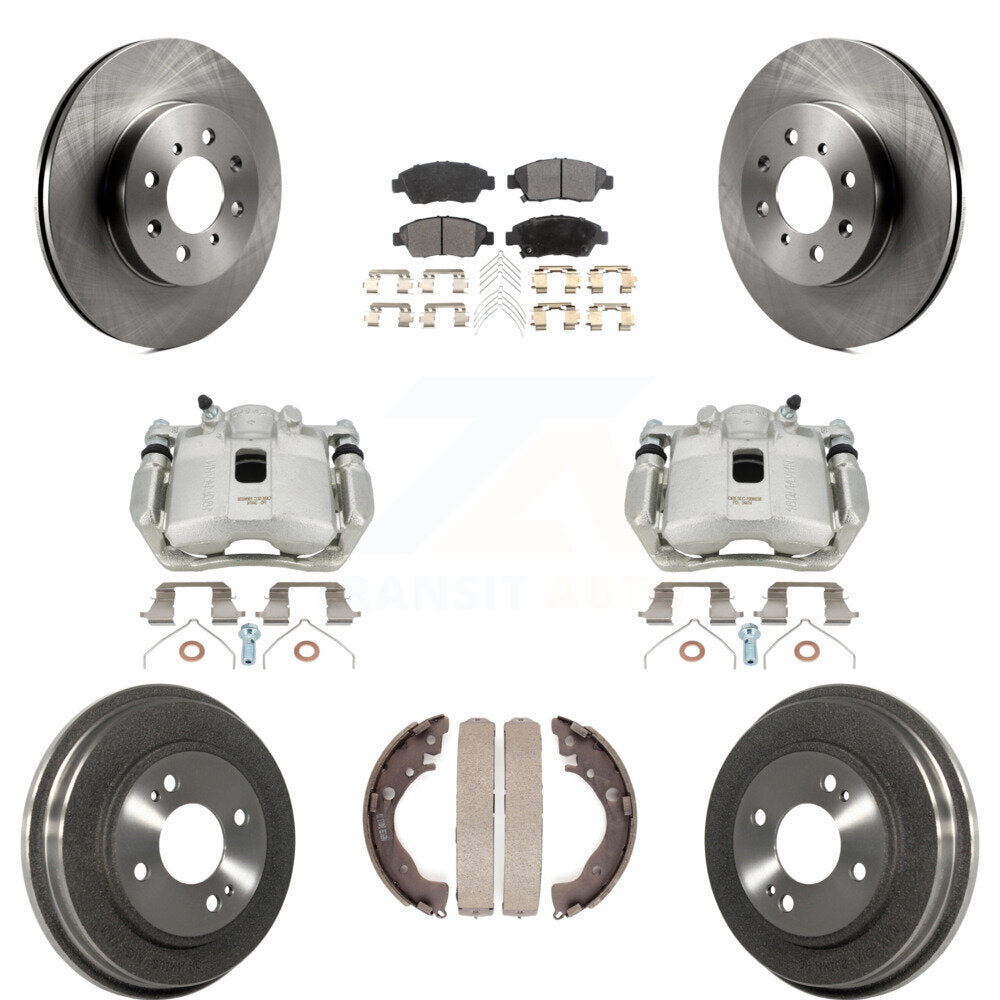 Front Rear Disc Brake Caliper Rotors Drums Ceramic Pads Kit (8Pc) For Honda Fit