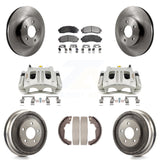 Front Rear Brake Caliper Rotors Drum Ceramic Pads Kit (8Pc) For Chevrolet Equinox Saturn KC8-100847T