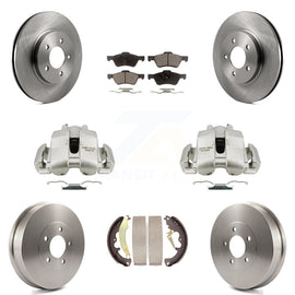 Front Rear Disc Brake Caliper Rotors Drum Ceramic Pads Kit (8Pc) For Ford Escape