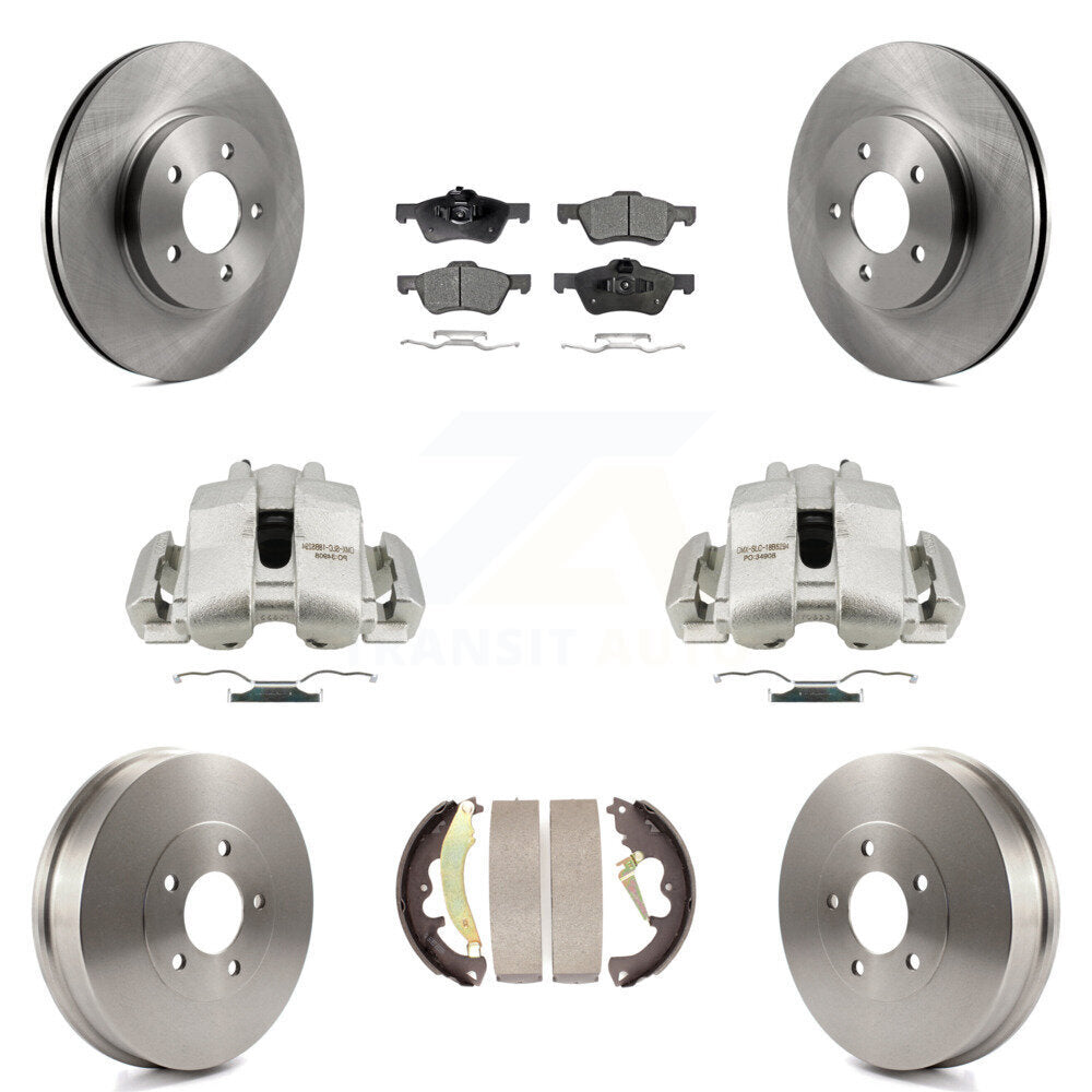 Front Rear Brake Caliper Rotors Drum Ceramic Pad Kit (8Pc) For Ford Escape Mazda