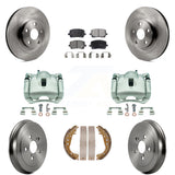 Front Rear Disc Brake Caliper Rotors Drums Ceramic Pads Kit (8Pc) For Toyota Corolla KC8-100871T