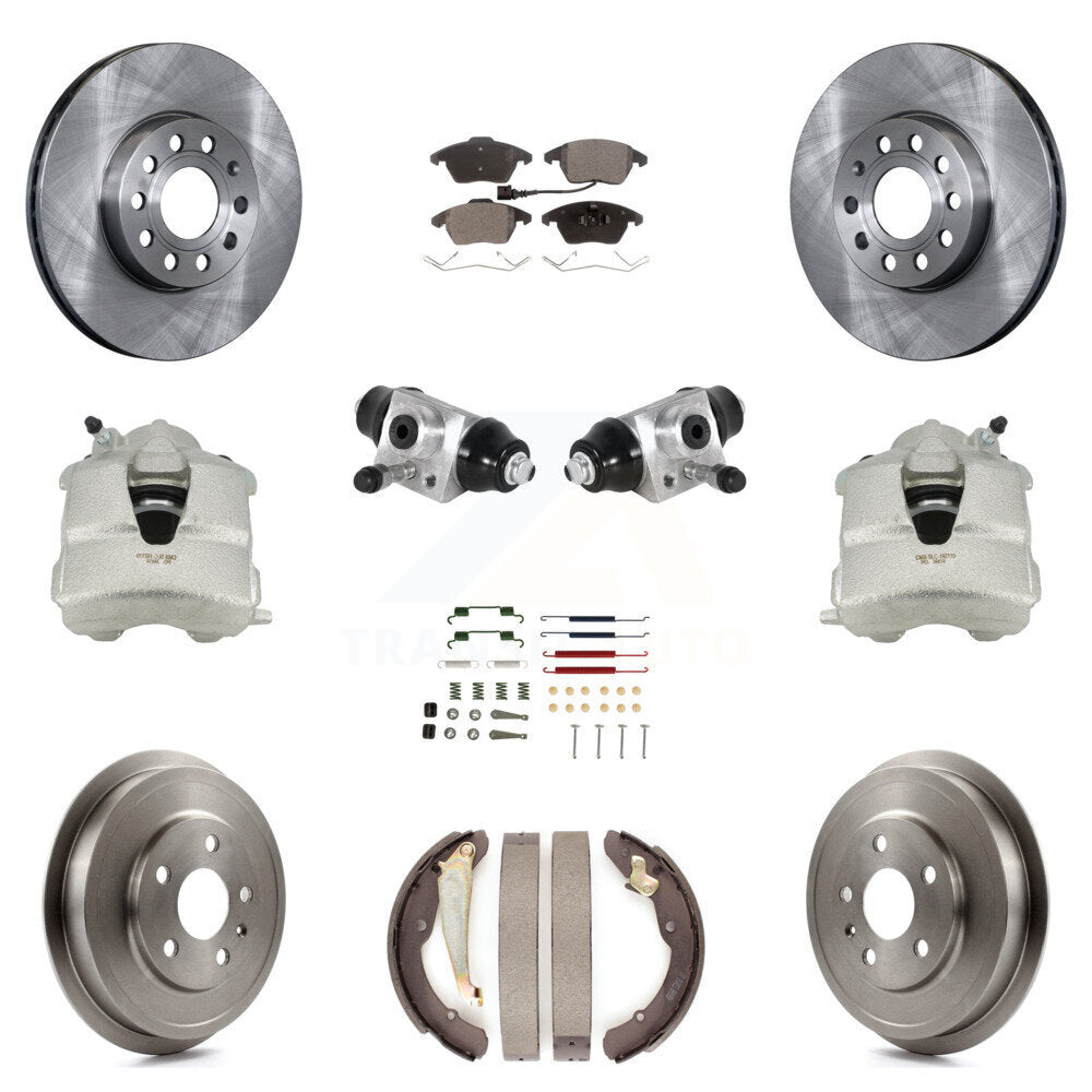 Front Rear Brake Caliper Rotor Drum Ceramic Pad Shoe Cylinder & Hardware Kit For