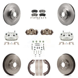 Front Rear Brake Caliper Rotors Drum Ceramic Pad Shoe Cylinder & Hardware Kit (11Pc) For KC8-100906T