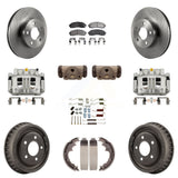 Front Rear Brake Caliper Rotors Drum Ceramic Pad Shoe Cylinder & Hardware Kit (11Pc) For KC8-100907T