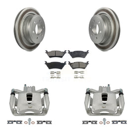 Rear Disc Brake Coated Rotors And Ceramic Pads Kit With Calipers For Ford F-150