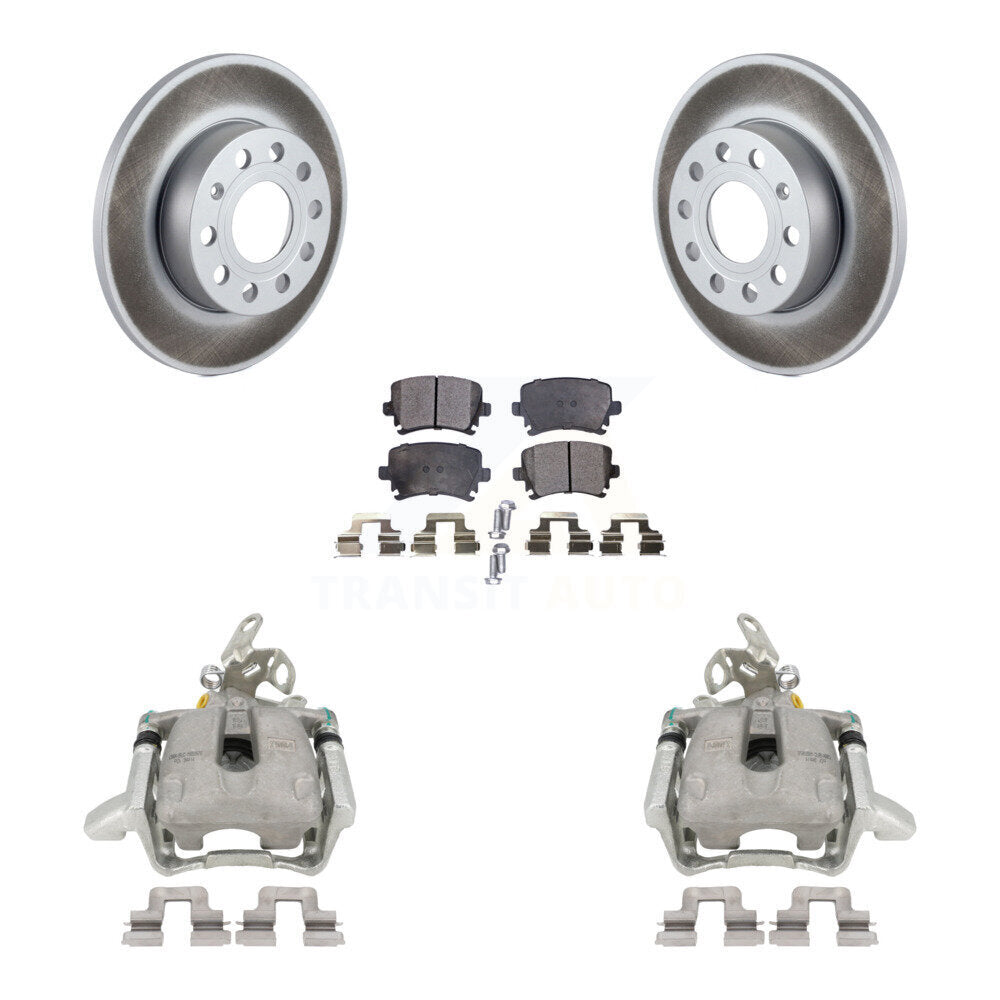 Rear Disc Brake Coated Rotor & Ceramic Pad Kit With Calipers For Volkswagen Jetta Rabbit