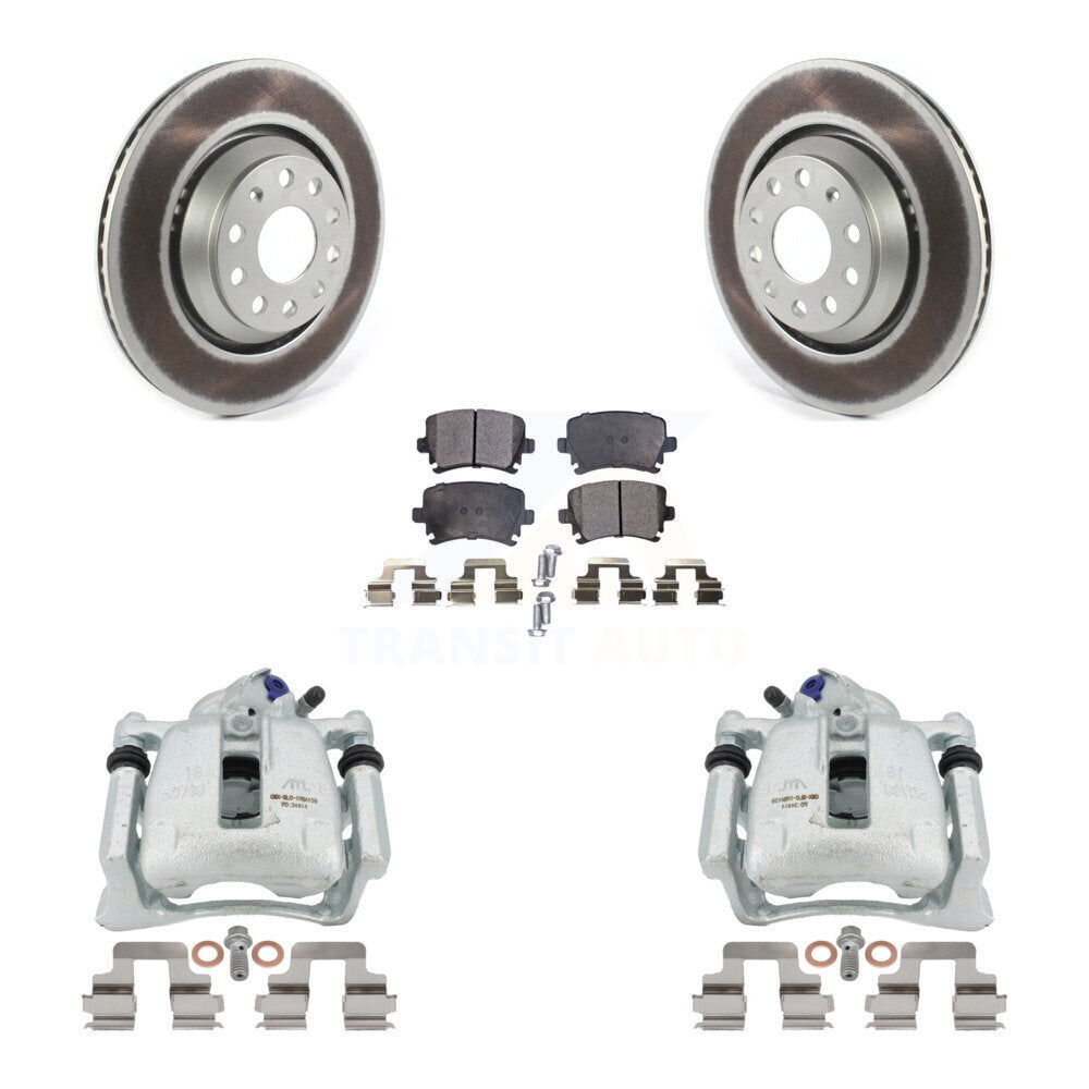 Rear Disc Brake Coated Rotors And Ceramic Pad Kit With Calipers For Volkswagen CC Passat