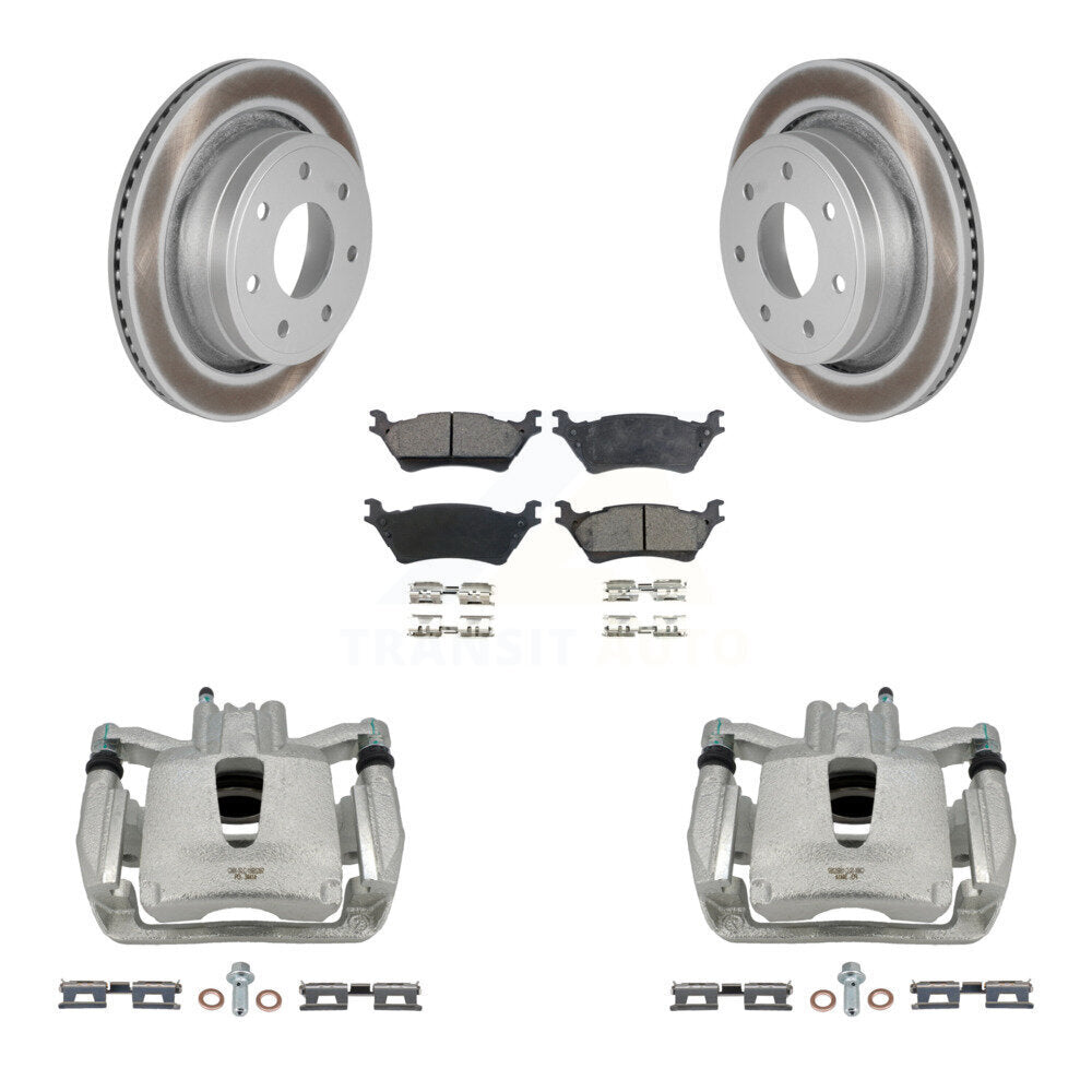 Rear Brake Coated Rotor & Ceramic Pad Kit With Calipers For Ford F-150 With 7 Lug Wheels