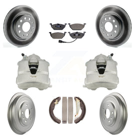Front Rear Brake Caliper Coated Rotors Drum Ceramic Pad Kit For Volkswagen Jetta