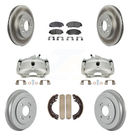 Front Rear Brake Caliper Coated Rotor Drum Ceramic Pad Kit (8Pc) For Honda Civic