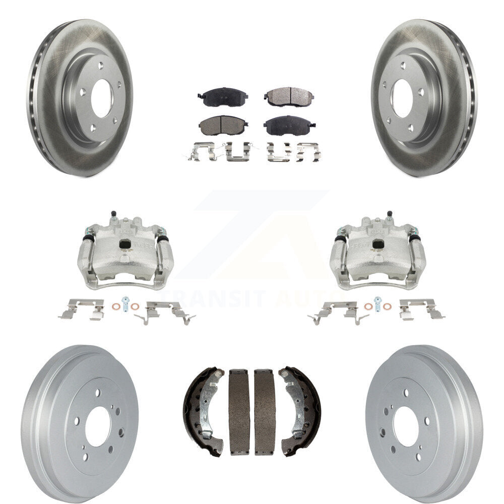 Front Rear Brake Caliper Coat Rotor Drum Ceramic Pad Kit (8Pc) For Nissan Sentra
