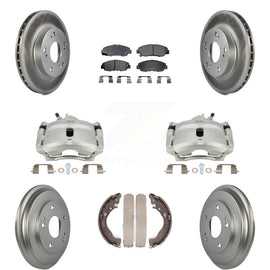 Front Rear Brake Caliper Coated Rotor Drum Ceramic Pad Kit (8Pc) For Honda Civic