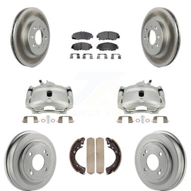 Front Rear Brake Caliper Coated Rotor Drum Ceramic Pad Kit (8Pc) For Honda Civic