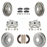 Front Rear Brake Caliper Coated Rotor Drum Ceramic Pad Kit (8Pc) For Honda Civic