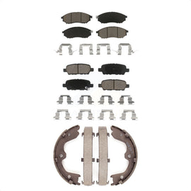 Front Rear Ceramic Brake Pads & Parking Shoe Kit For INFINITI G37 G35 M35 Nissan