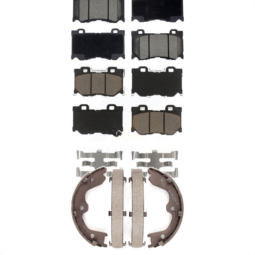 Front Rear Ceramic Brake Pads Parking Shoes Kit For INFINITI G37 Nissan 370Z Q60