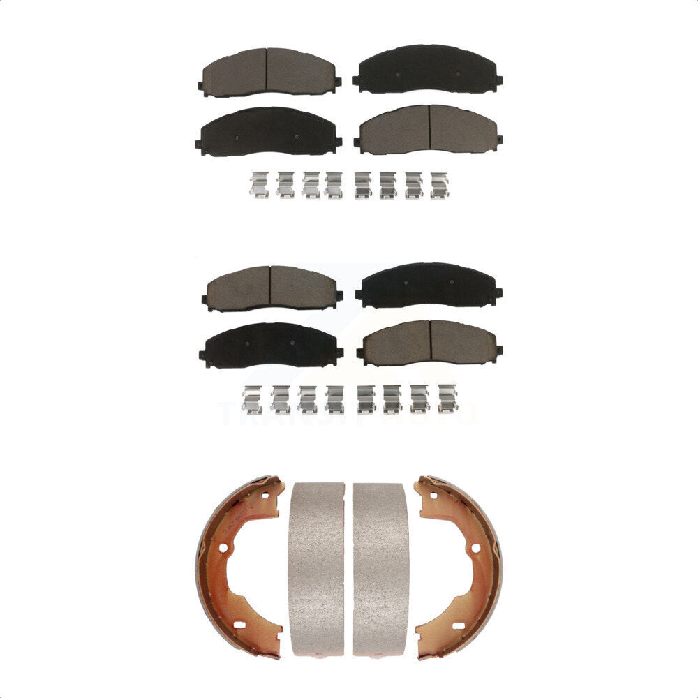 Front Rear Ceramic Brake Pads And Parking Shoes Kit For Ford F-450 Super Duty