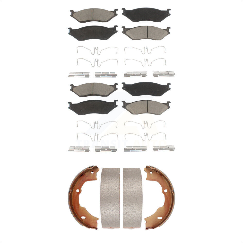Front Rear Ceramic Brake Pads And Parking Shoe Kit For Ford F-450 Super Duty F59