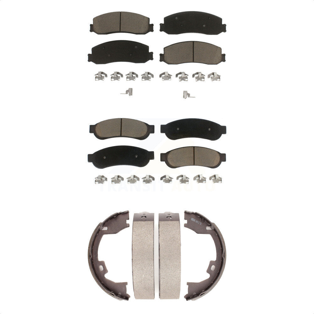 Front Rear Ceramic Brake Pads & Parking Shoe Kit For Ford F-250 Super Duty F-350