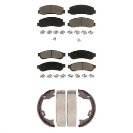 Front Rear Ceramic Brake Pads & Parking Shoe Kit For Ford F-250 Super Duty F-350