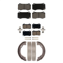 Front Rear Ceramic Brake Pads & Parking Shoes Kit For Dodge Charger Chrysler 300