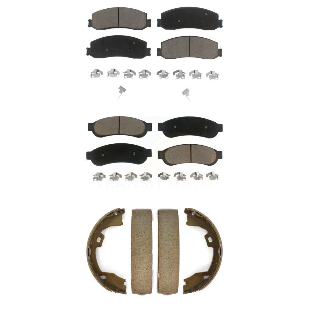 Front Rear Ceramic Brake Pads & Parking Shoe Kit For Ford F-250 Super Duty F-350