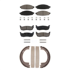 Front Rear Ceramic Brake Pads & Parking Shoes Kit For Lincoln Town Car Limousine