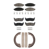 Front Rear Ceramic Brake Pads & Parking Shoes Kit For Lincoln Town Car Limousine