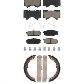 Front Rear Ceramic Brake Pads & Parking Shoe Kit For Toyota Tundra Sequoia Lexus
