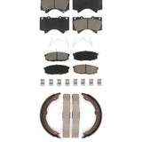 Front Rear Ceramic Brake Pads & Parking Shoe Kit For Toyota Tundra Sequoia Lexus
