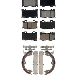 Front Rear Ceramic Brake Pads Parking Shoe Kit For INFINITI Q50 M37 QX70 Q70 M56