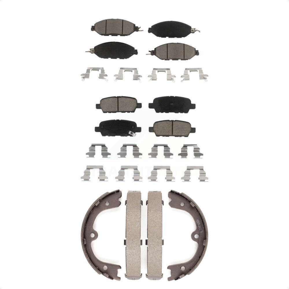 Front Rear Ceramic Brake Pads & Parking Shoes Kit For Nissan Pathfinder INFINITI