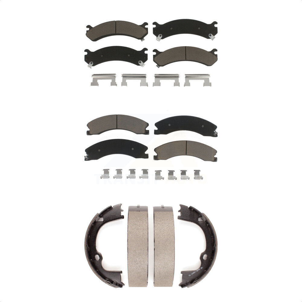 Front Rear Ceramic Brake Pads & Parking Shoes Kit For Chevrolet Express 3500 GMC