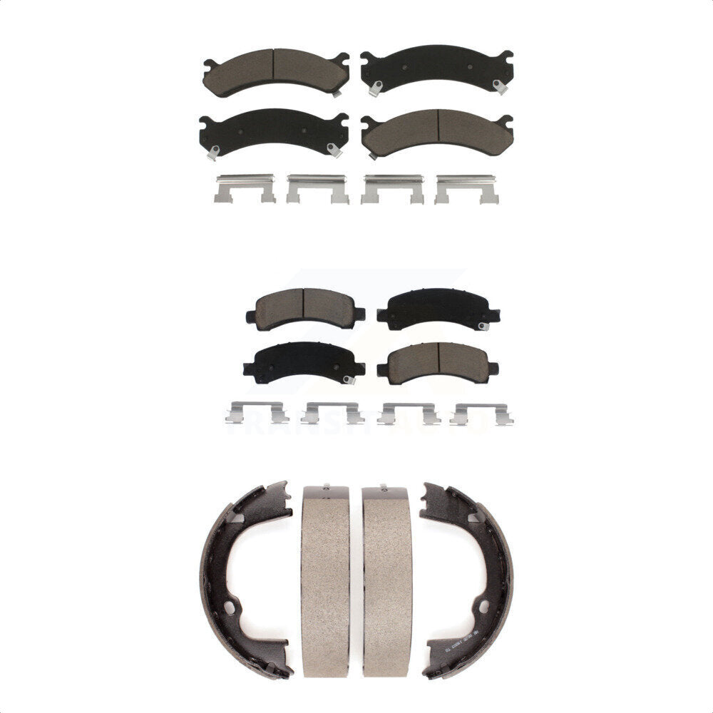 Front Rear Ceramic Brake Pads & Parking Shoe Kit For Chevrolet Express 3500 2500