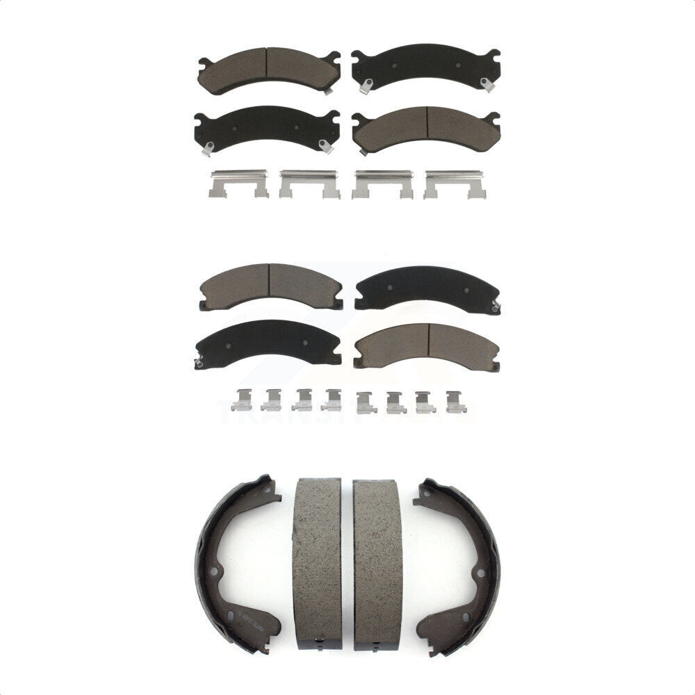 Front Rear Ceramic Brake Pads & Parking Shoes Kit For Chevrolet Express 3500 GMC