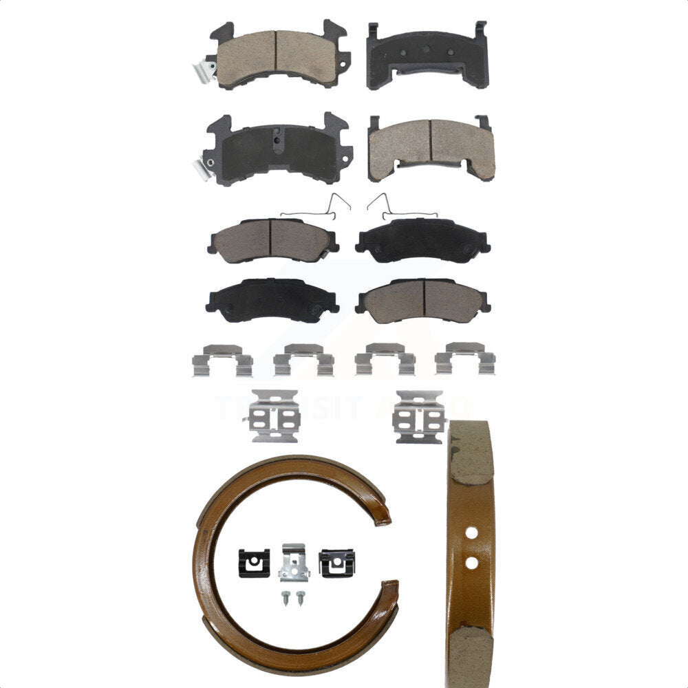 Front Rear Ceramic Brake Pads And Parking Shoes Kit For Chevrolet S10 GMC Sonoma