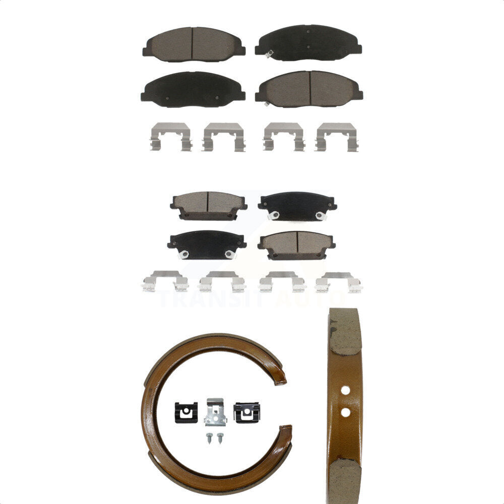 Front Rear Ceramic Brake Pads And Parking Shoes Kit For Cadillac STS
