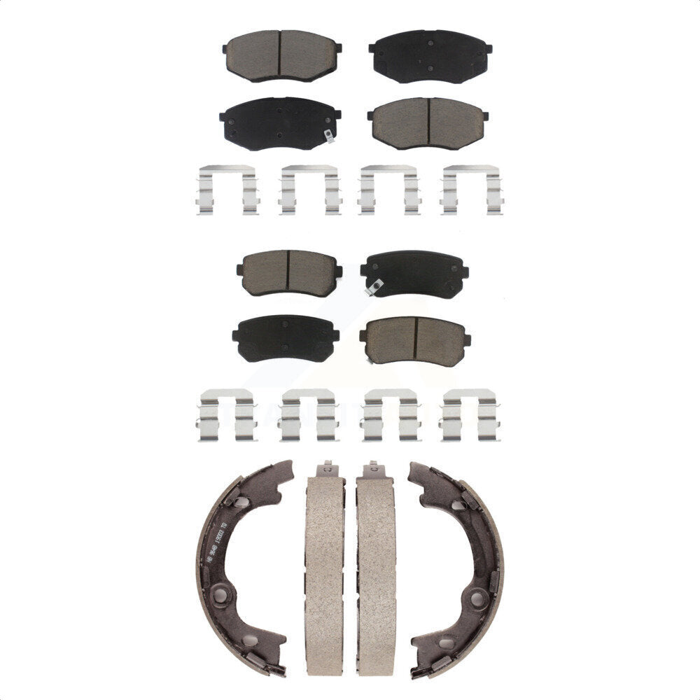 Front Rear Ceramic Brake Pads Parking Shoes Kit For 2010-2012 Hyundai Tucson FWD