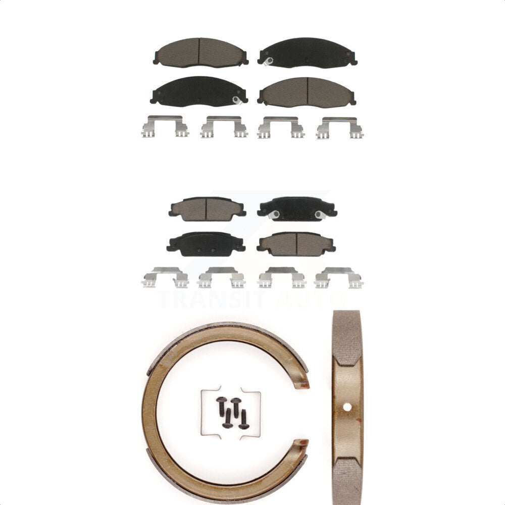Front Rear Ceramic Brake Pads And Parking Shoes Kit For Cadillac STS