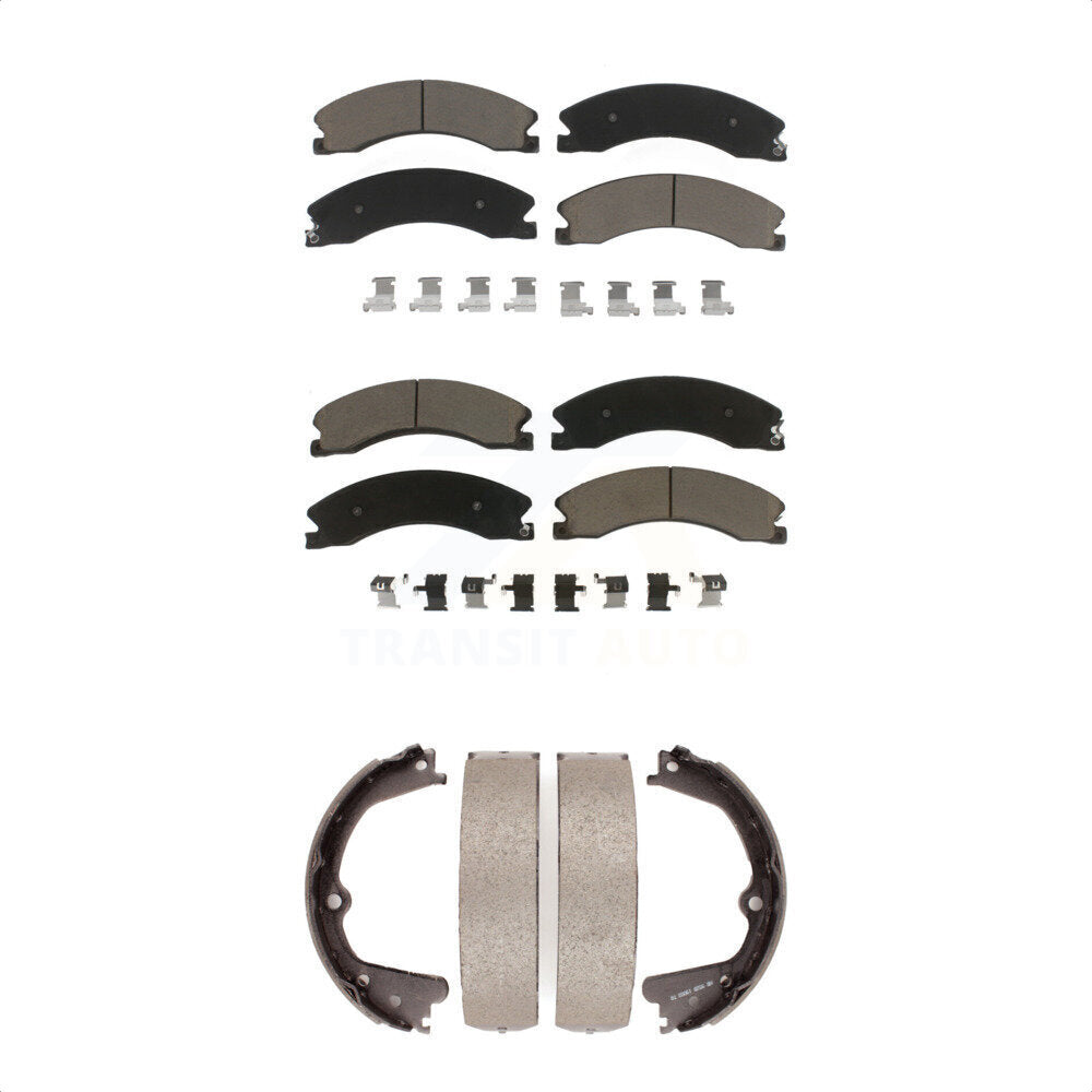 Front Rear Ceramic Brake Pads Parking Shoe Kit For Nissan NV2500 Titan XD NV3500