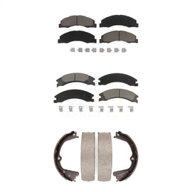 Front Rear Ceramic Brake Pads & Parking Shoe Kit For Ford E-350 Super Duty E-250