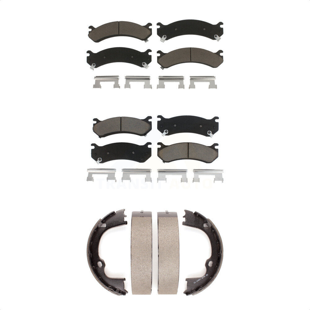Front Rear Ceramic Brake Pads & Parking Shoe Kit For Chevrolet Silverado 2500 HD