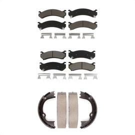 Front Rear Ceramic Brake Pads & Parking Shoe Kit For Chevrolet Silverado 2500 HD