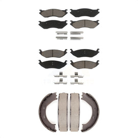 Front Rear Ceramic Brake Pads And Parking Shoes Kit For Dodge Durango Ram 1500