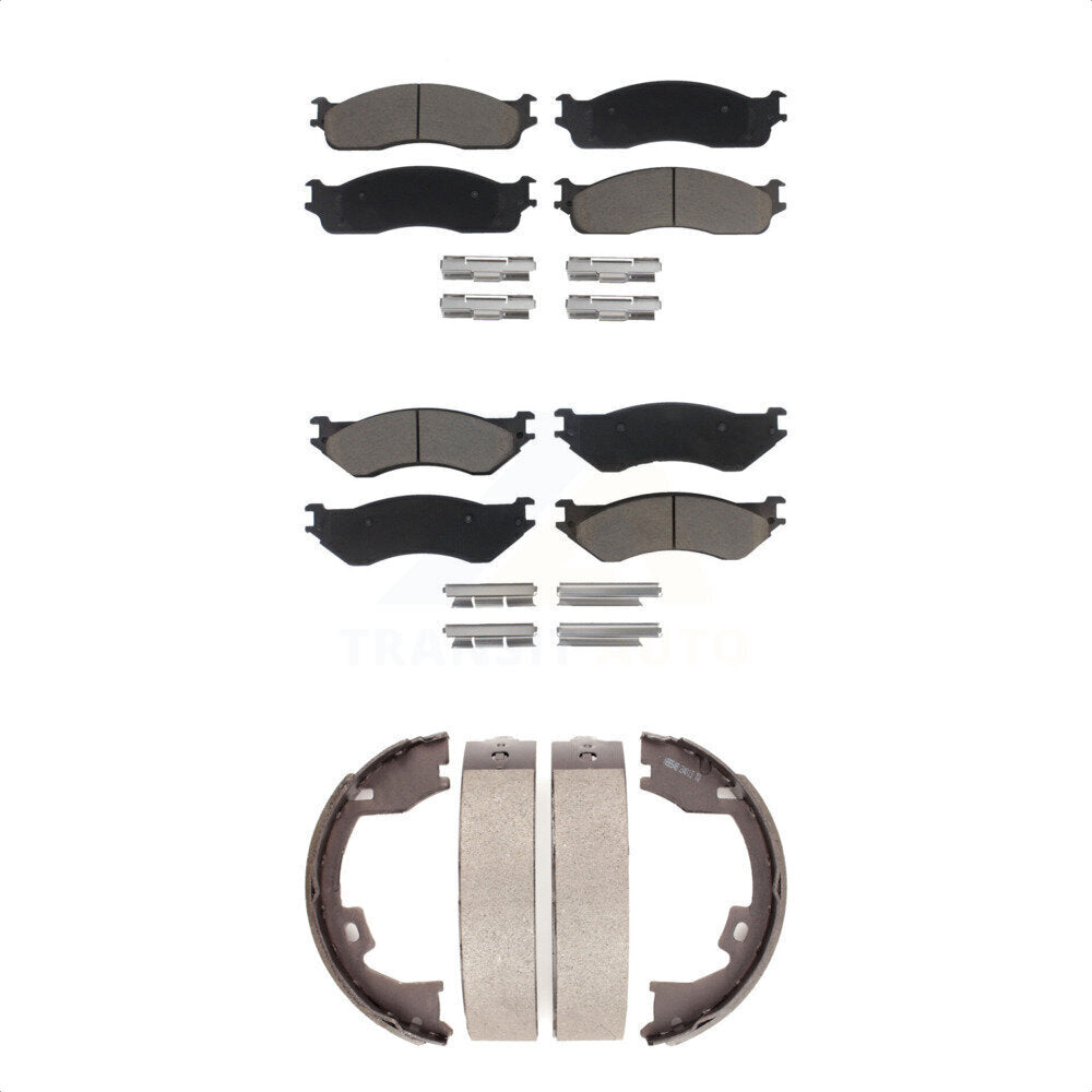 Front Rear Ceramic Brake Pads And Parking Shoes Kit For Dodge Ram 1500 2500 3500