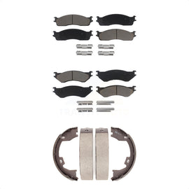 Front Rear Ceramic Brake Pads And Parking Shoes Kit For Dodge Ram 1500 2500 3500