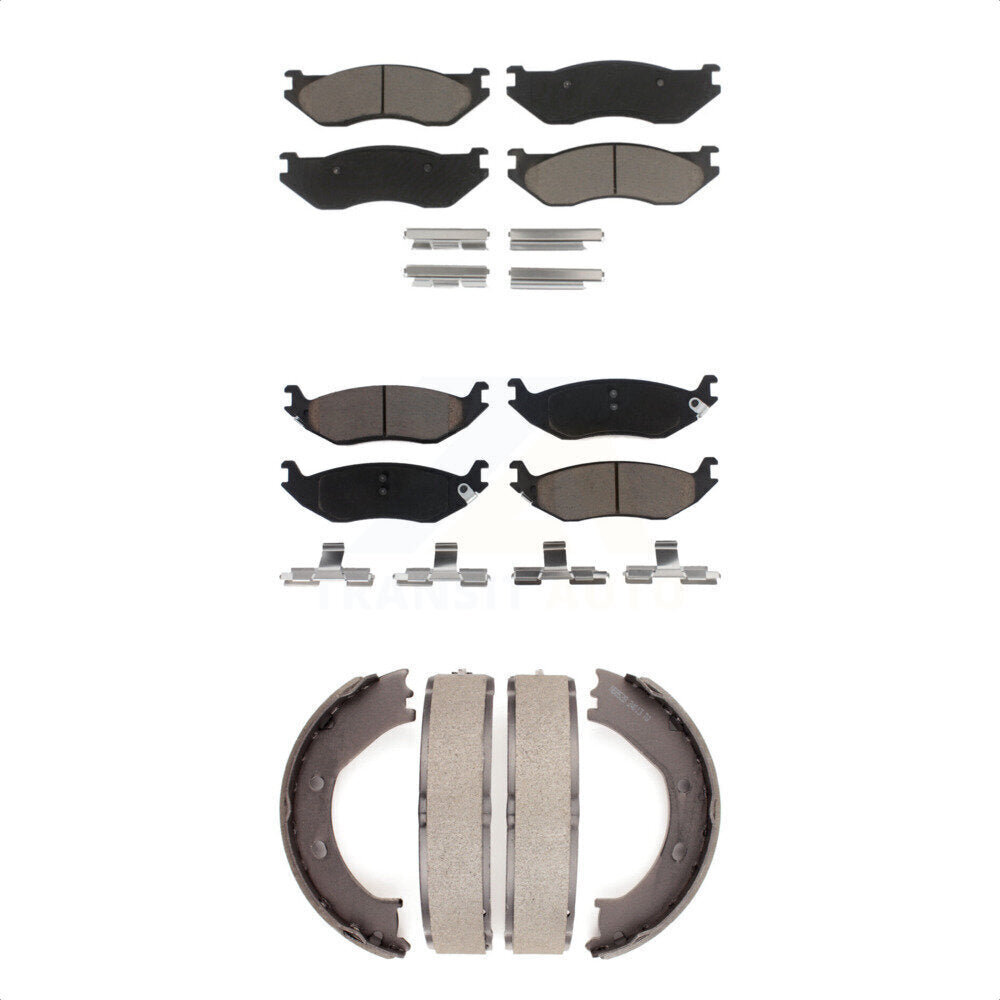 Front Rear Ceramic Brake Pads And Parking Shoes Kit For Dodge Ram 1500