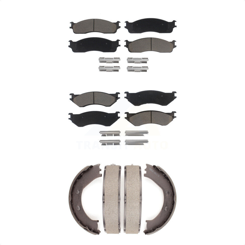 Front Rear Ceramic Brake Pads And Parking Shoes Kit For Dodge Ram 1500